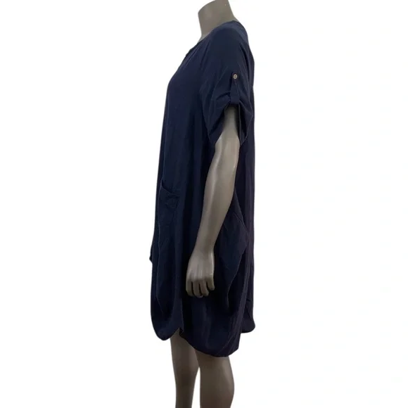 Minibee Dress Women M Navy Blue Linen Cotton Midi Lagenlook Boho Oversized - Picture 3 of 12